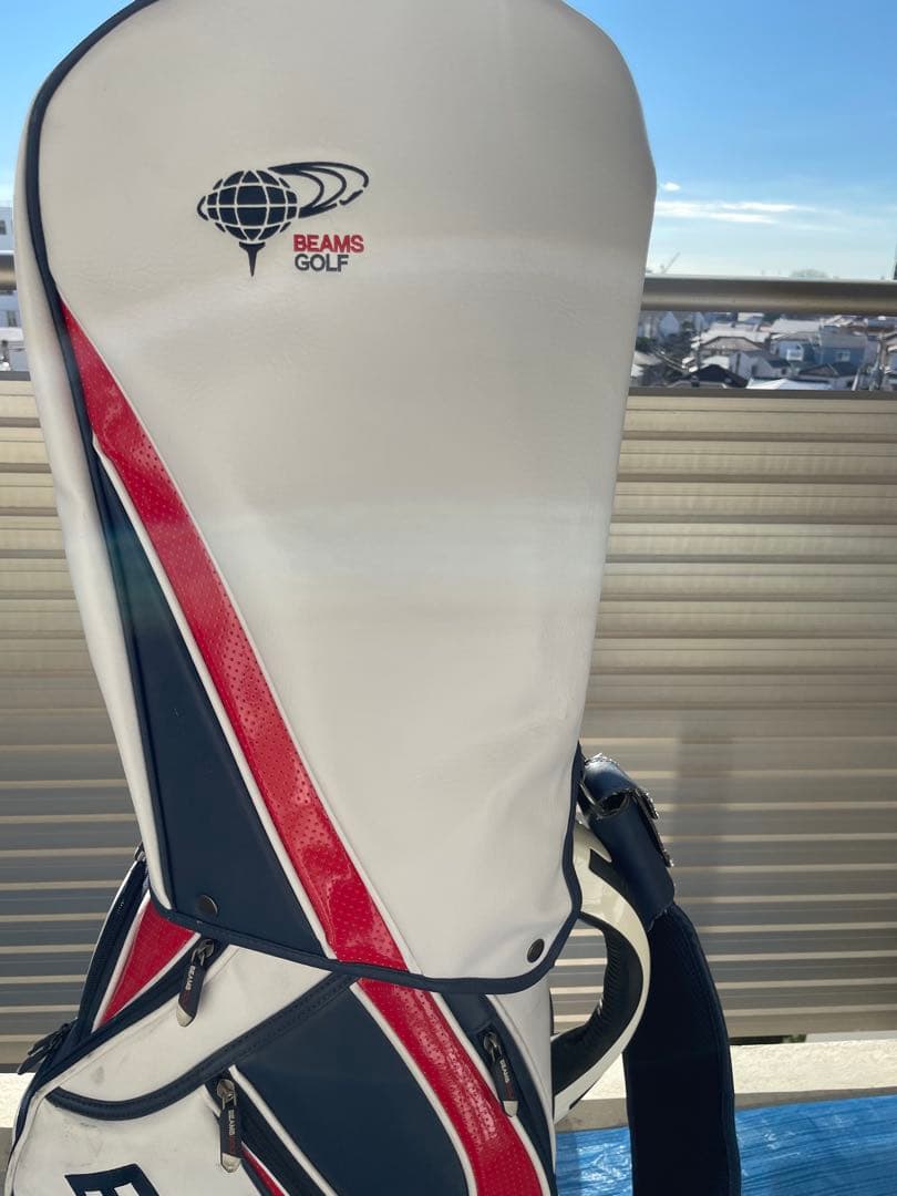 BEAMS GOLF キャディバッグ ホワイト/レッド
