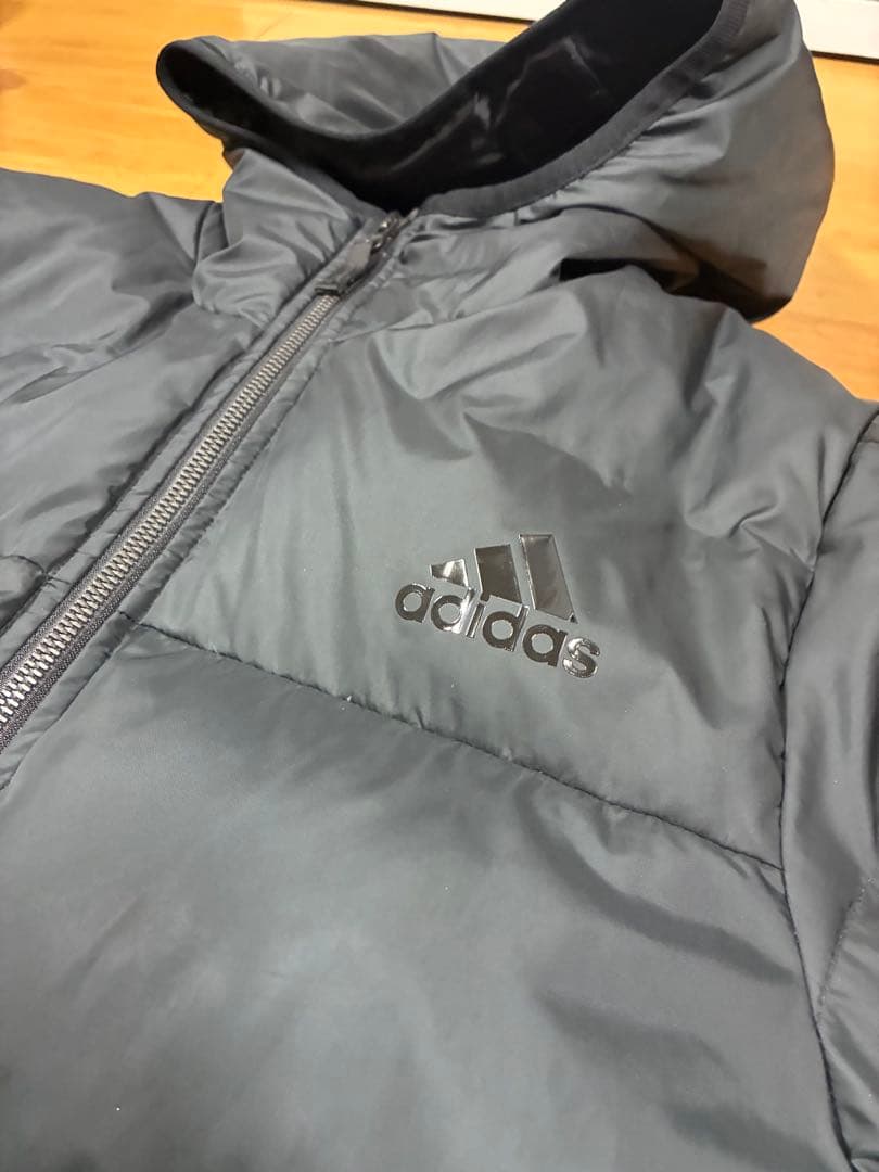 adidas フード付きロングコート ブラック