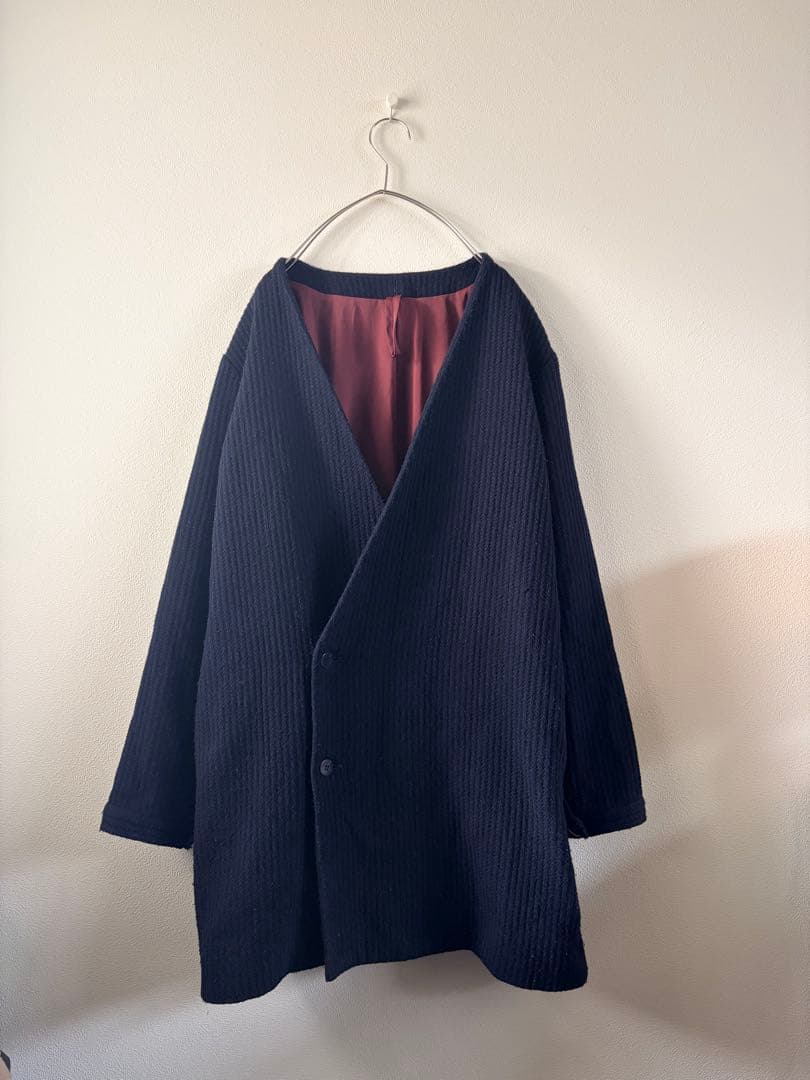 Edwina Hörl ウール混 ノーカラーロングコート 黒系　ガウンコード×