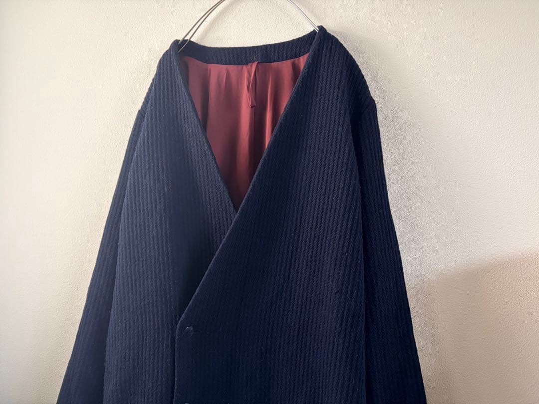 Edwina Hörl ウール混 ノーカラーロングコート 黒系　ガウンコード×