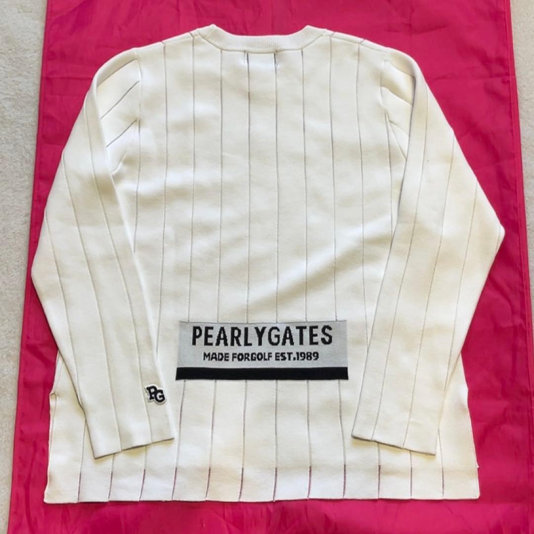 極美品　近年　パーリーゲイツ　ストライプ　ニット　セーター　白　麻