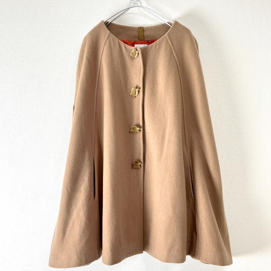 ランバンオンブルー ケープ ポンチョ M ファー 毛皮 リボン付き ベージュ