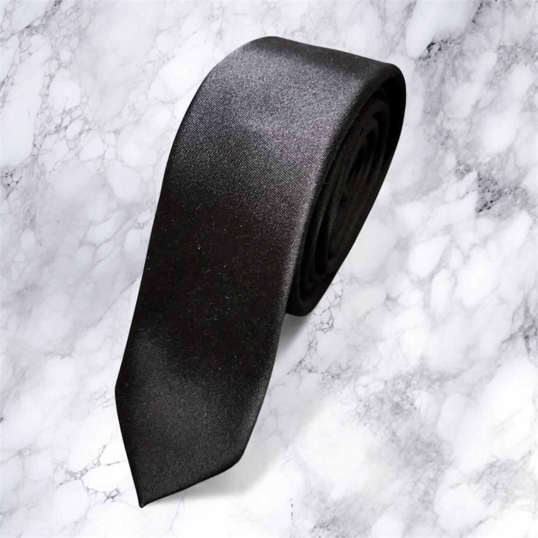 DOLCE & GABBANA ブラックネクタイ ナロータイ ソリッドタイ