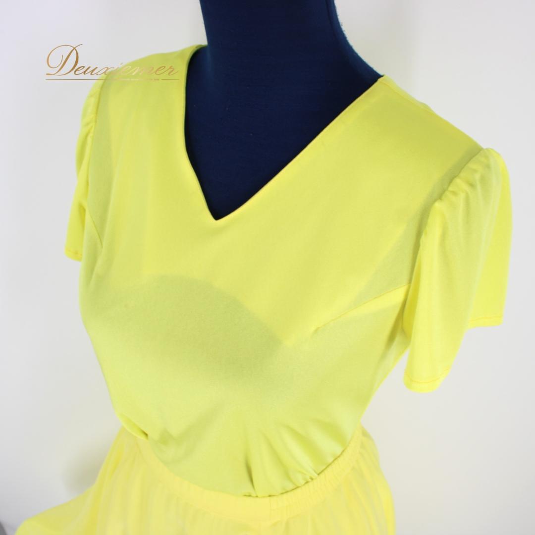 【美品 社交ダンス衣装】上下セット レッスンウェア 練習着 黄色 イエロー 無地