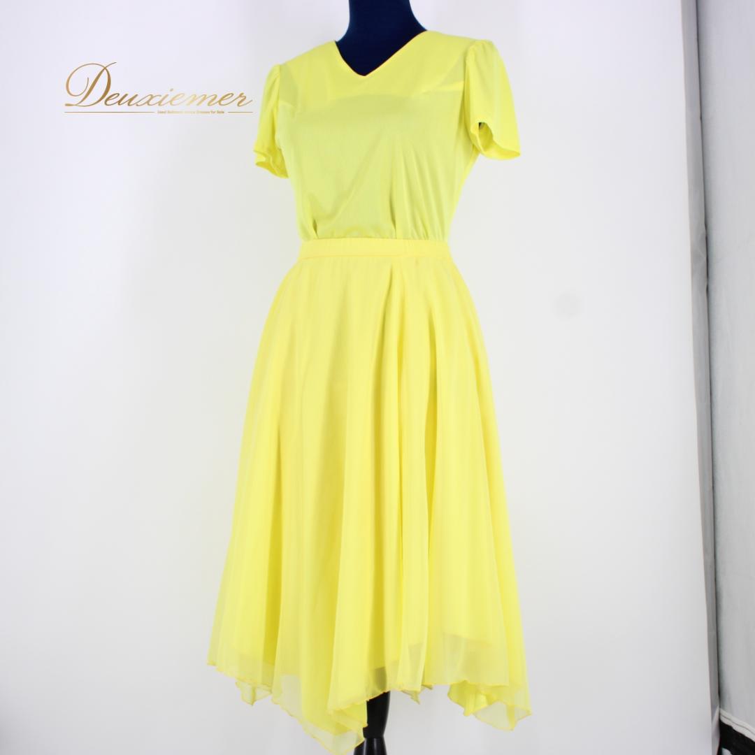 【美品 社交ダンス衣装】上下セット レッスンウェア 練習着 黄色 イエロー 無地