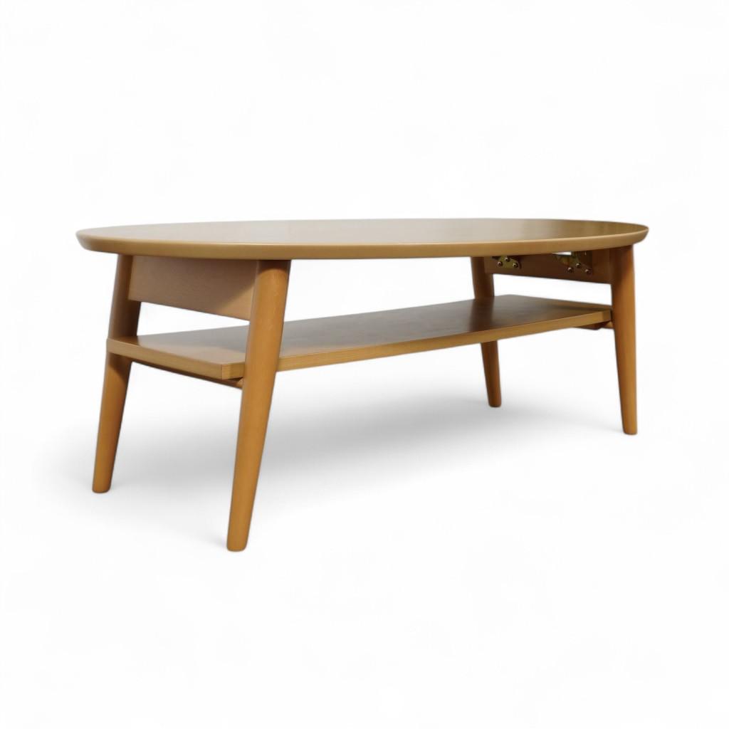 フォロー割【新品】木製 北欧調 折れ脚棚付 オーバル　テーブル アウトレット