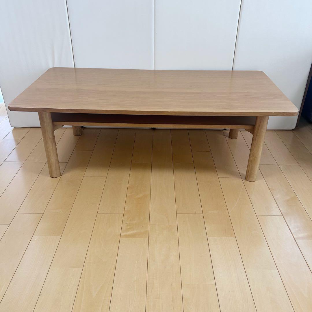 MUJI 無印良品　木製ローテーブル　オーク材　丸脚　収納付き　幅110 突板