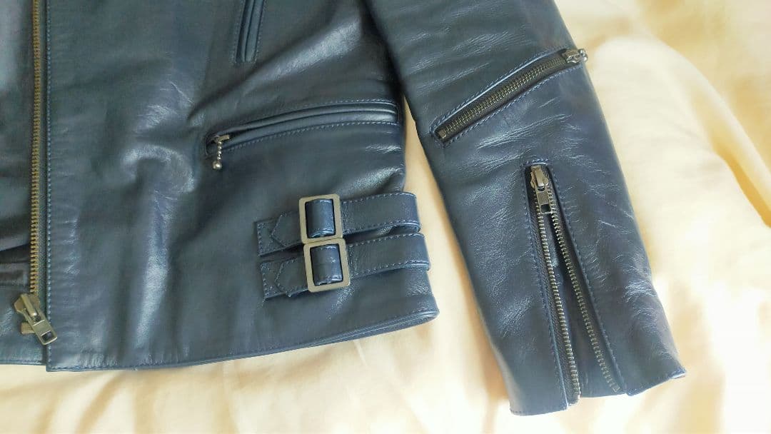 ダブルライダースジャケット ネイビー 牛革