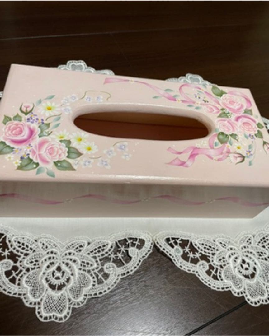 トールペイント　作品　薔薇柄ティッシュボックス