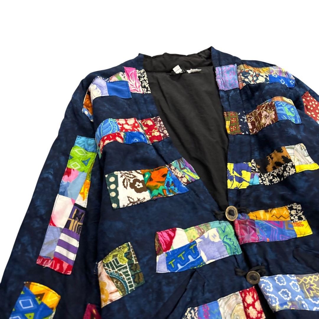 8LA1 パッチワーク　デザイナーズジャケット　半纏　個性的　レーヨン　古着