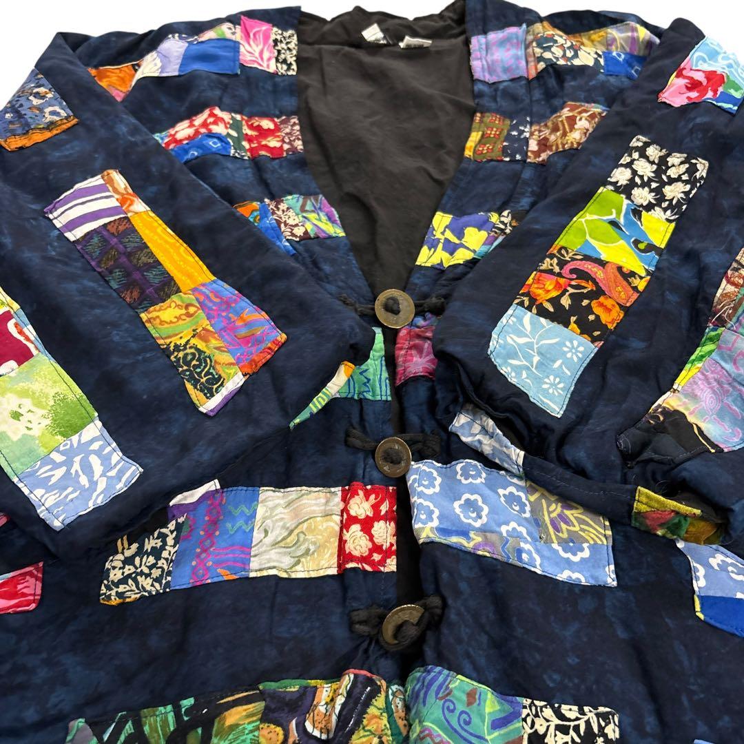 8LA1 パッチワーク　デザイナーズジャケット　半纏　個性的　レーヨン　古着
