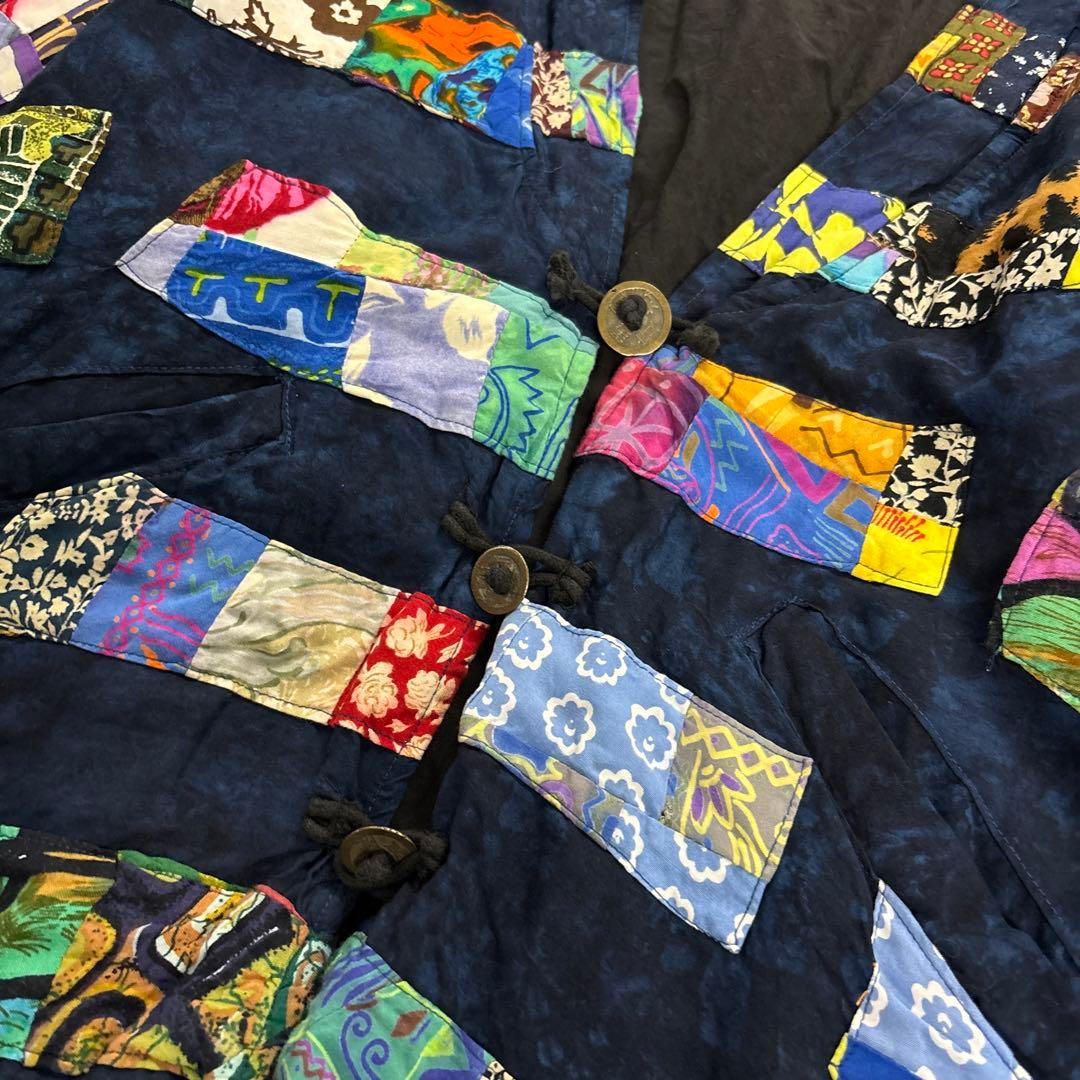 8LA1 パッチワーク　デザイナーズジャケット　半纏　個性的　レーヨン　古着