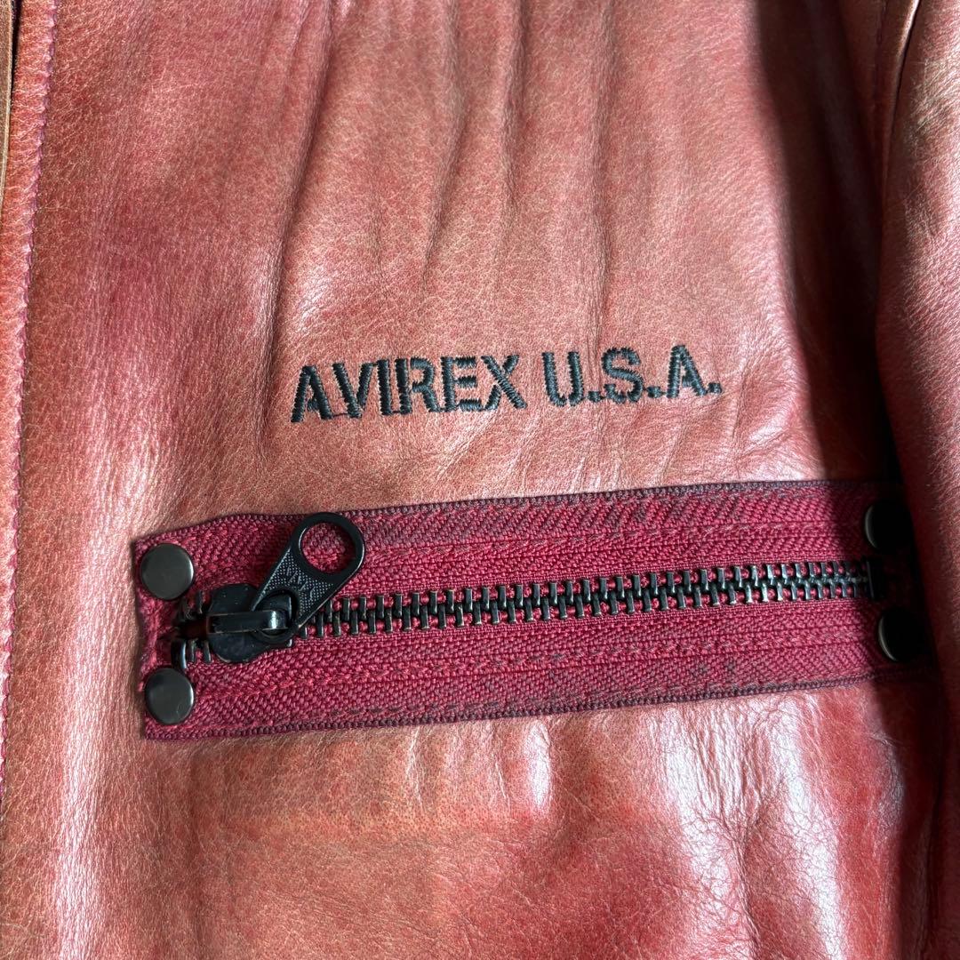 希少◆AVIREX レザー シングル ライダース ジャケット Lサイズ 赤