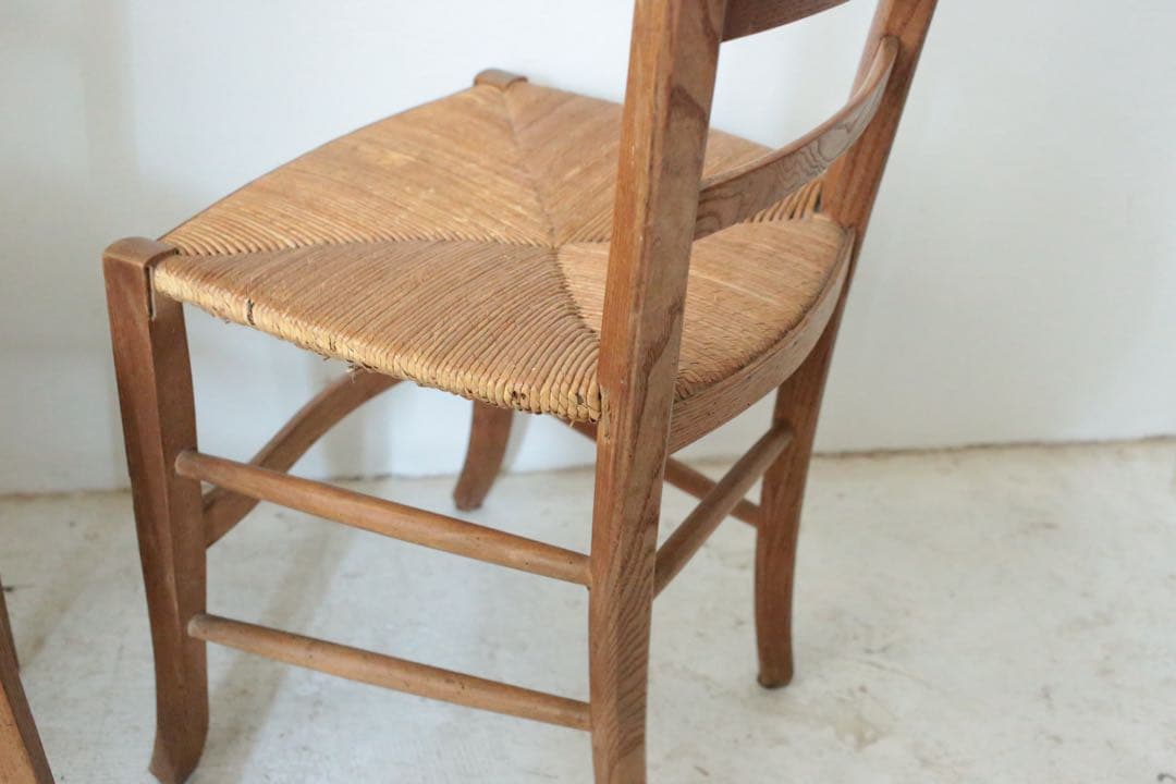 フランス　アンティーク　ダイニングチェアー　2脚セット　ラッシュシート