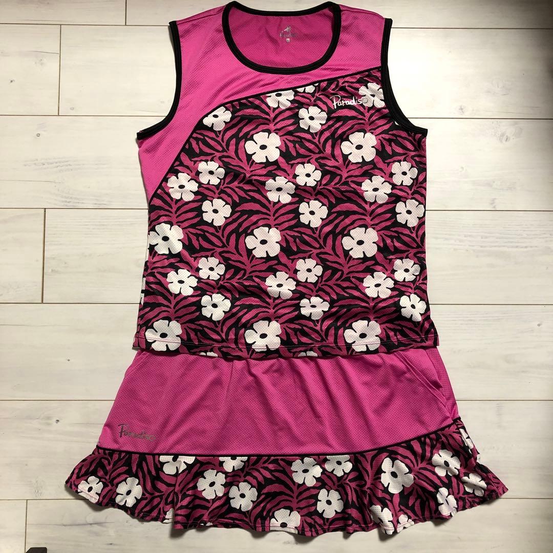 ◆ paradizパラディーゾ　レディーステニスウェア　セットアップ　ピンク花柄