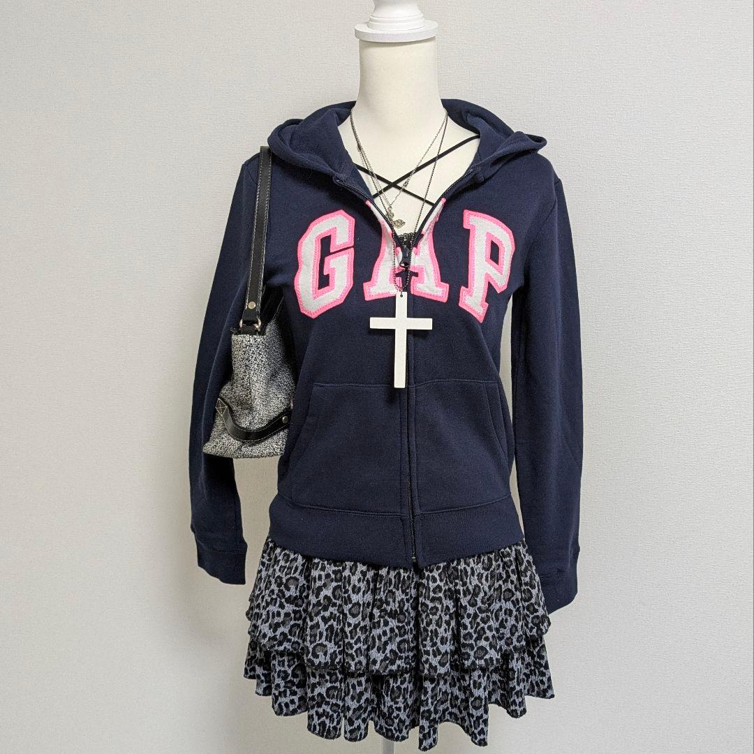 y2k GAP ジップパーカー ビッグロゴ グランジ 平成ギャル ネイビー