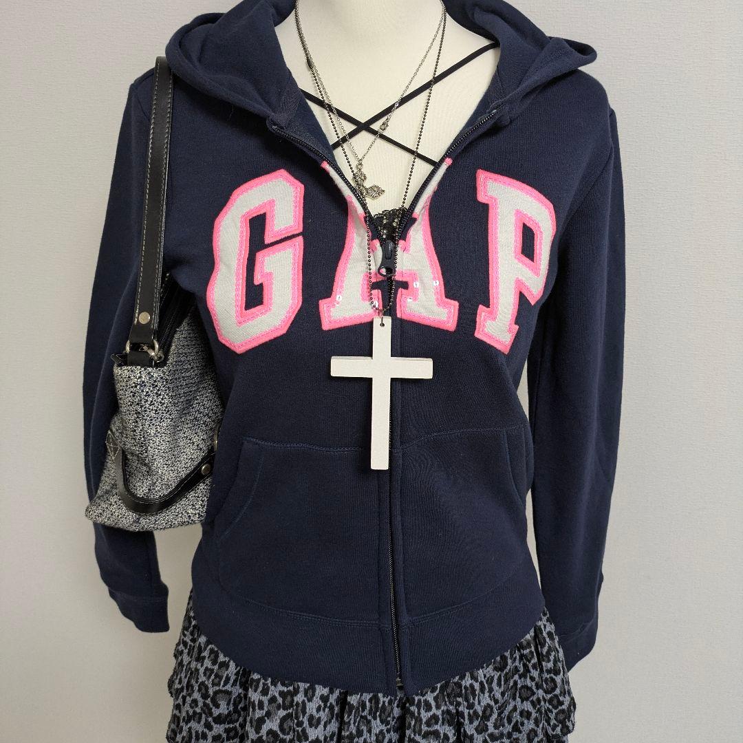 y2k GAP ジップパーカー ビッグロゴ グランジ 平成ギャル ネイビー