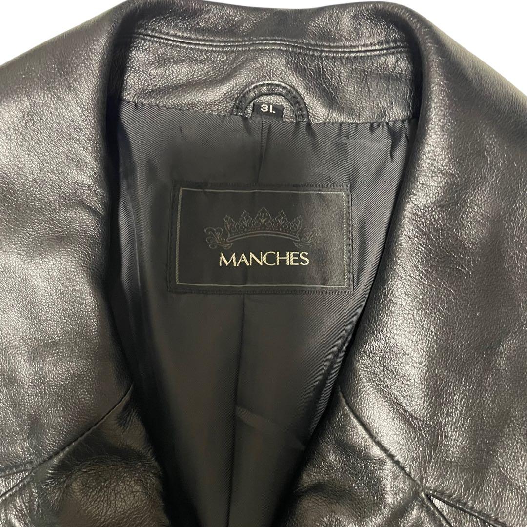 【大きいサイズ×羊革】極美品 マキシ丈ラムレザーダブルチェスターコート 黒 3L