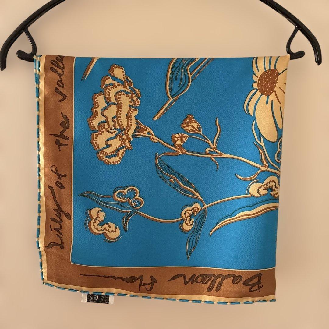 manipuri マニプリ　＜シルクスカーフ65＞　フローラ　ターコイズブルー