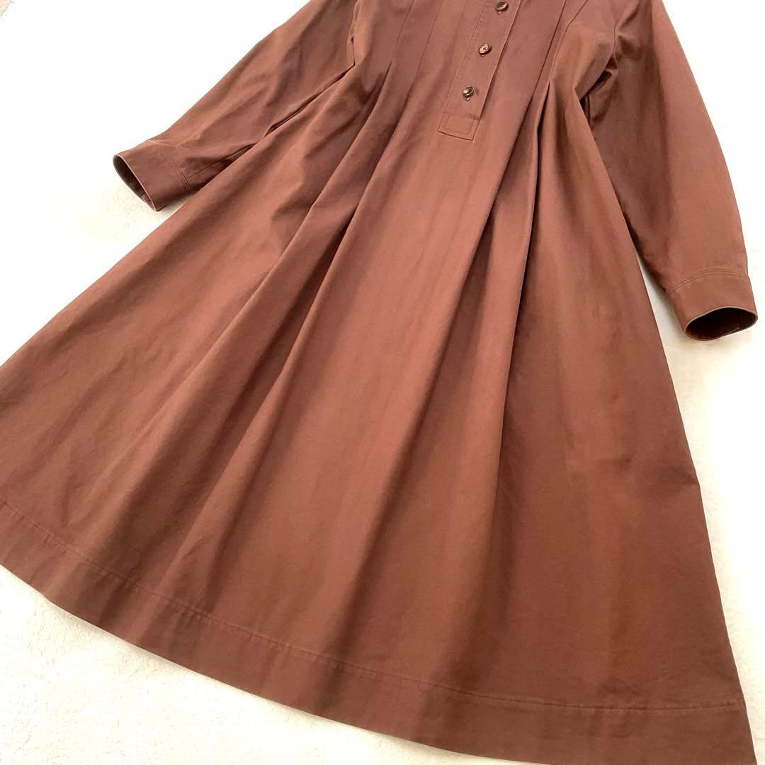 【美品】マーガレットハウエル タック ロング ワンピース Ａライン バンドカラー