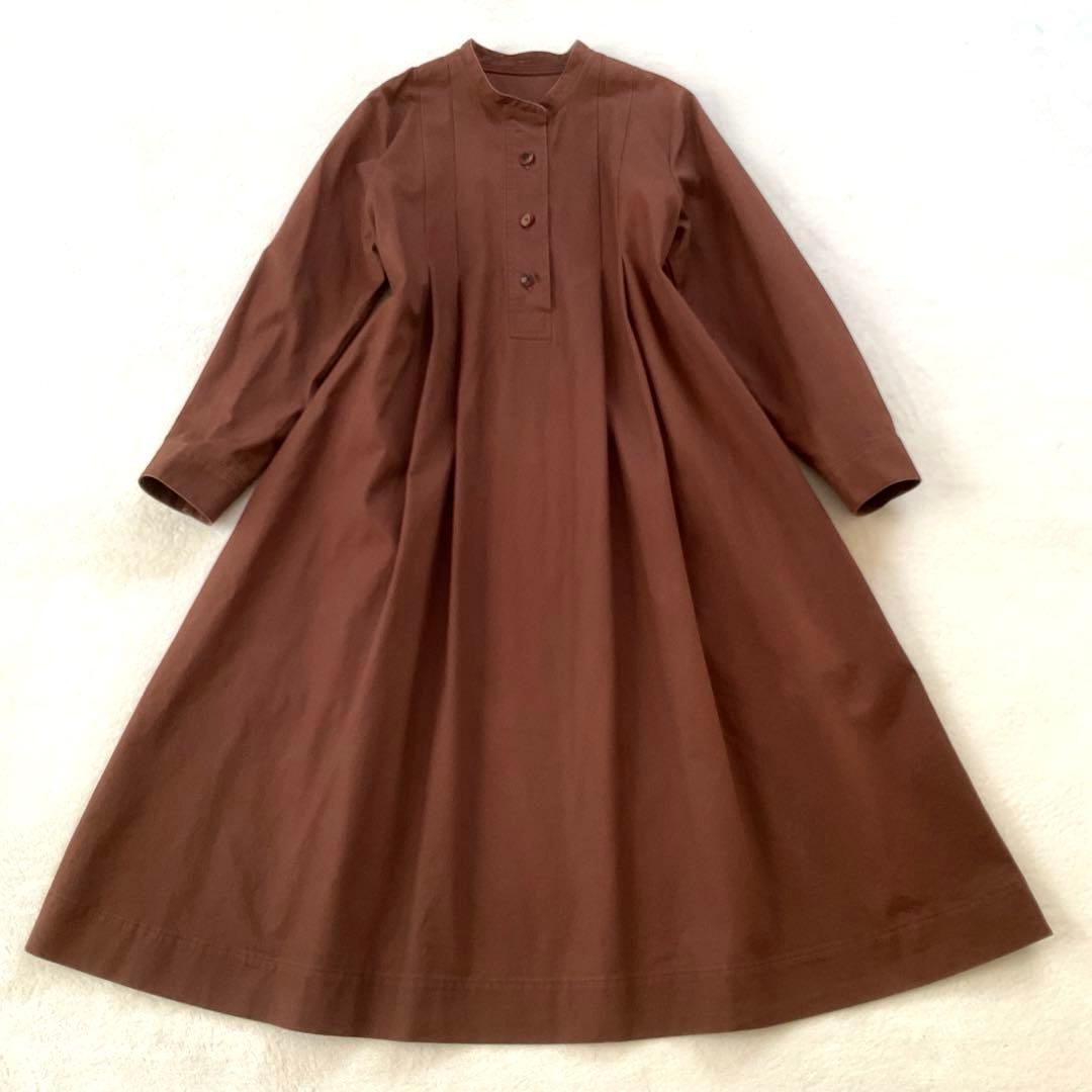 【美品】マーガレットハウエル タック ロング ワンピース Ａライン バンドカラー