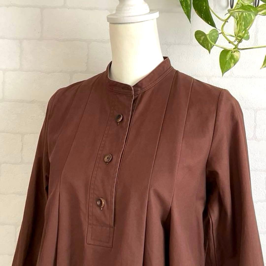 【美品】マーガレットハウエル タック ロング ワンピース Ａライン バンドカラー