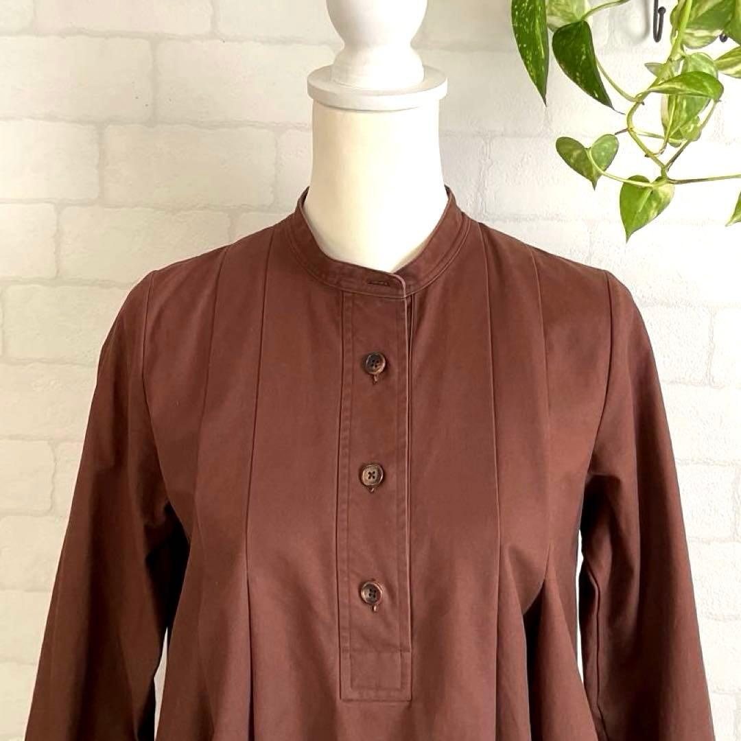 【美品】マーガレットハウエル タック ロング ワンピース Ａライン バンドカラー