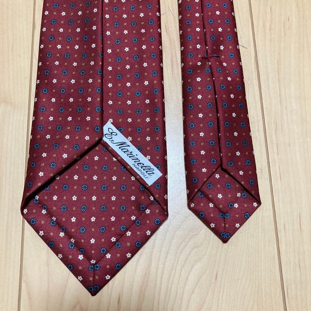 【新品同様　箱付き】マリネッラ　ネクタイ　ボルドー小紋柄