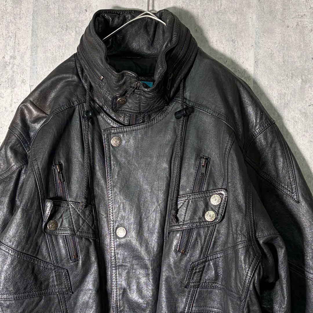 ギミック 本革 レザージャケット 黒 vintage