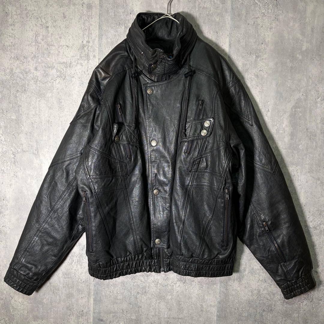 ギミック 本革 レザージャケット 黒 vintage