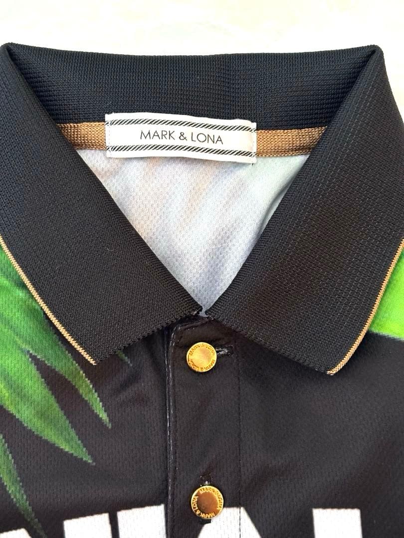 美品 MARK&LONA 半袖ポロシャツ　M ボタニカル柄 ブラック