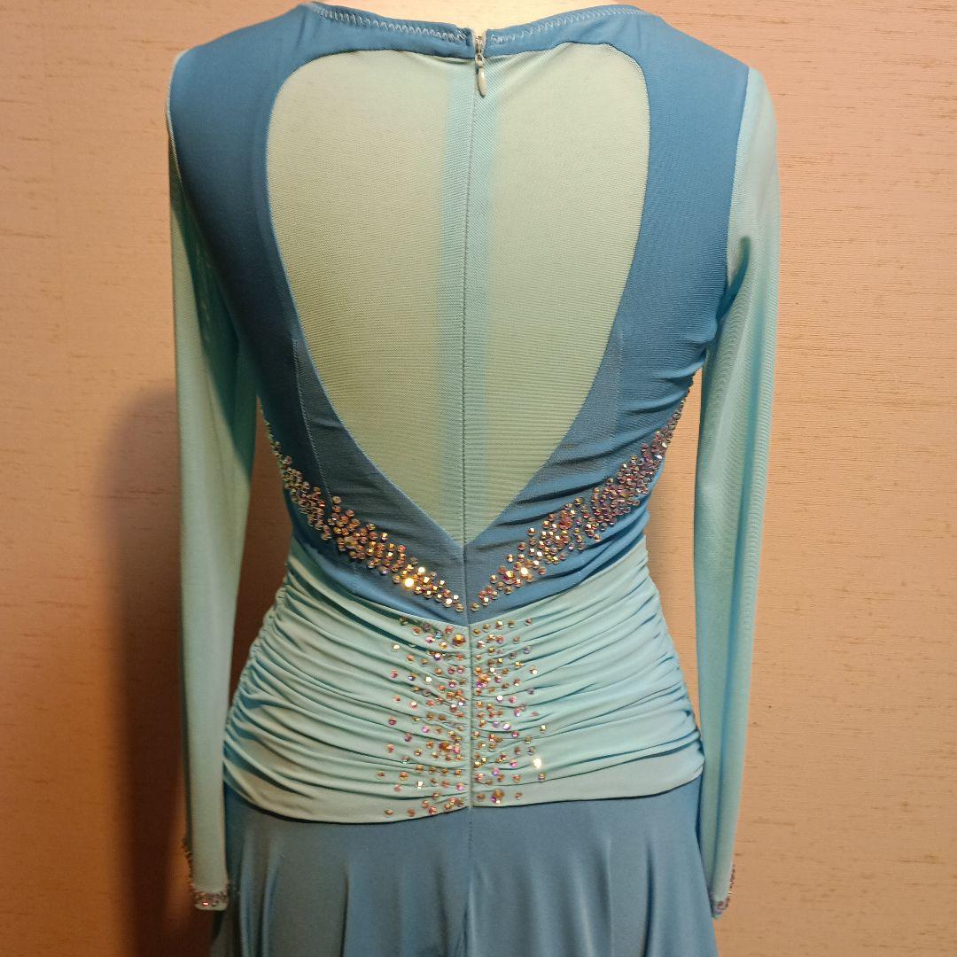 水色 長袖 社交ダンスドレス