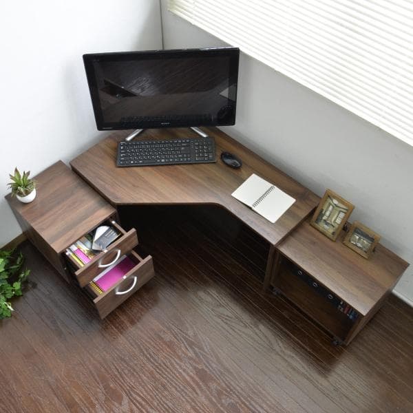 《新品送料無料》パソコンデスク ロータイプ コーナー デスクセット ブラウン