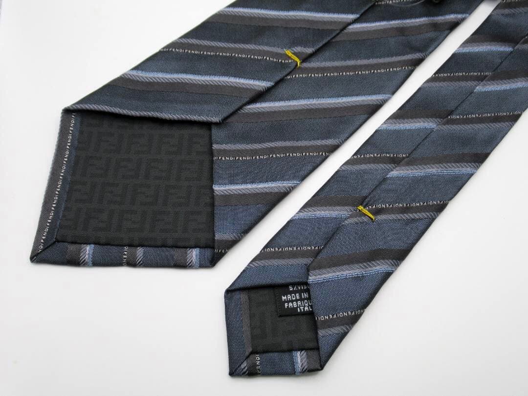 未使用 タグ付 FENDI フェンディ ネクタイ ストライプ ダークネイビー系