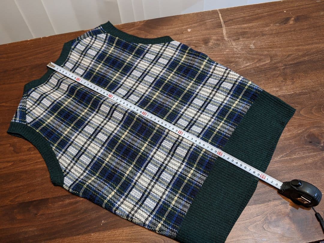 ビームス　ゴルフ　ウール　ニット　ベスト　チェック柄　セーター　　ウェア　緑　M