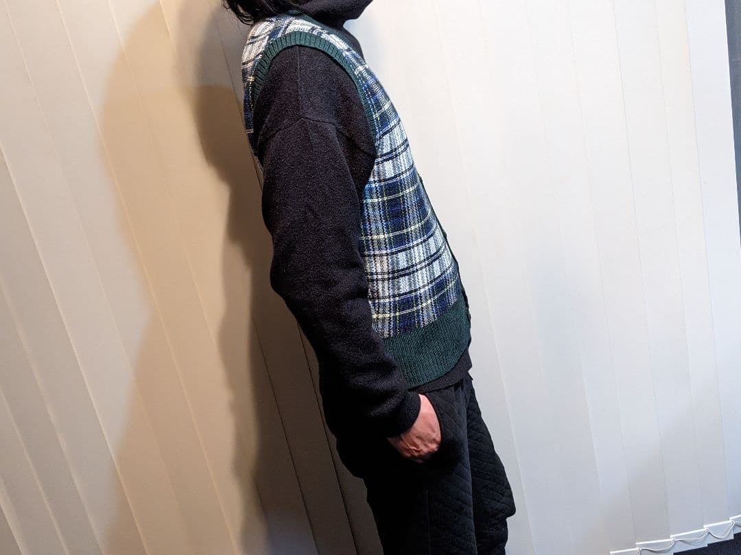 ビームス　ゴルフ　ウール　ニット　ベスト　チェック柄　セーター　　ウェア　緑　M