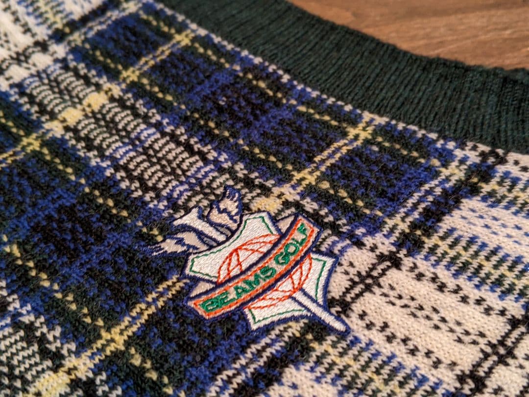 ビームス　ゴルフ　ウール　ニット　ベスト　チェック柄　セーター　　ウェア　緑　M