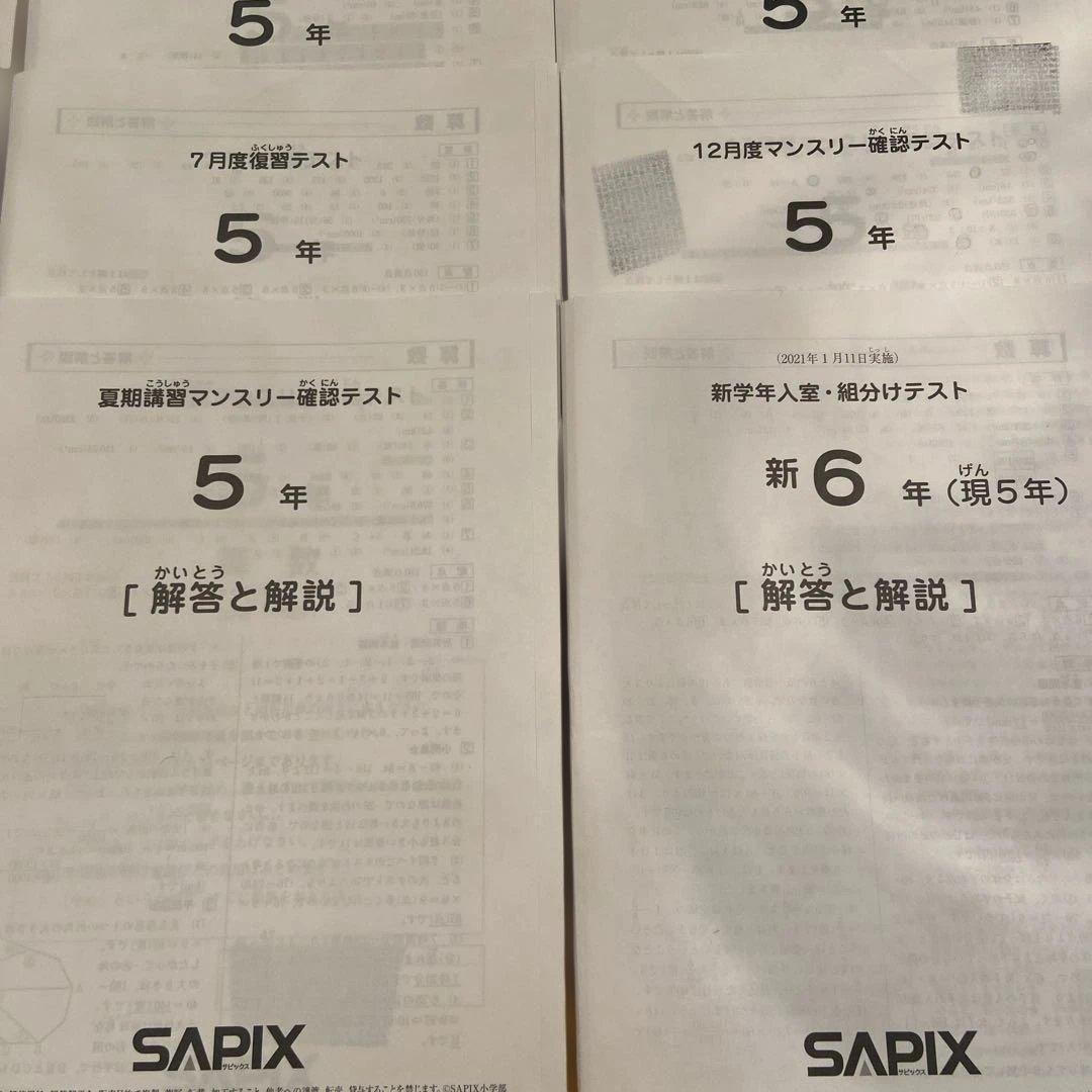 サピックス 5年生テスト通年一式➕おまけ4年時入室テスト復習テスト15回分