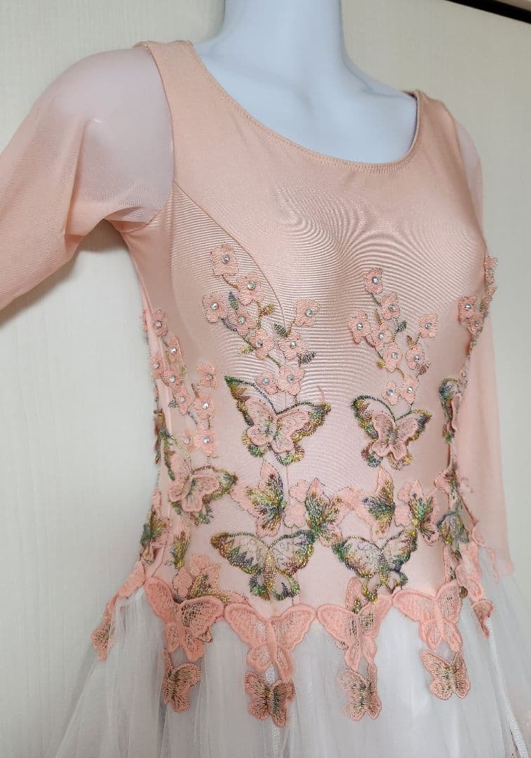 社交ダンスドレス、モダンドレス、スタンダードドレス、ピンクチュール