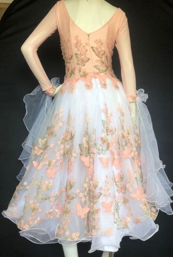 社交ダンスドレス、モダンドレス、スタンダードドレス、ピンクチュール