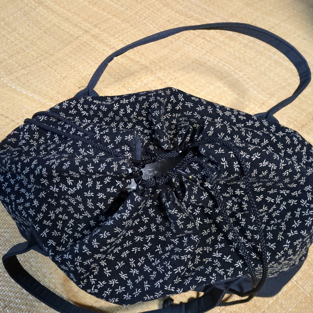 印伝　 和装用バッグ 黒と白のトンボ柄