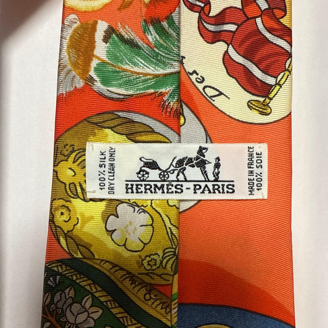 未使用　エルメス　ネクタイ　オレンジ　スカーフ柄　総柄　派手　結婚式