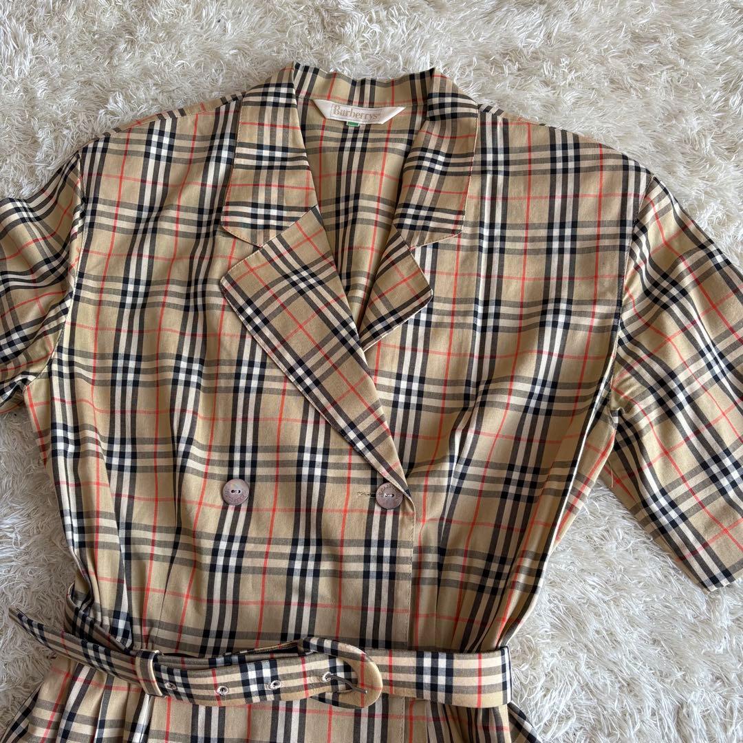 バーバリー ノバチェック 半袖ワンピース トレンチワンピース ベルト付 M
