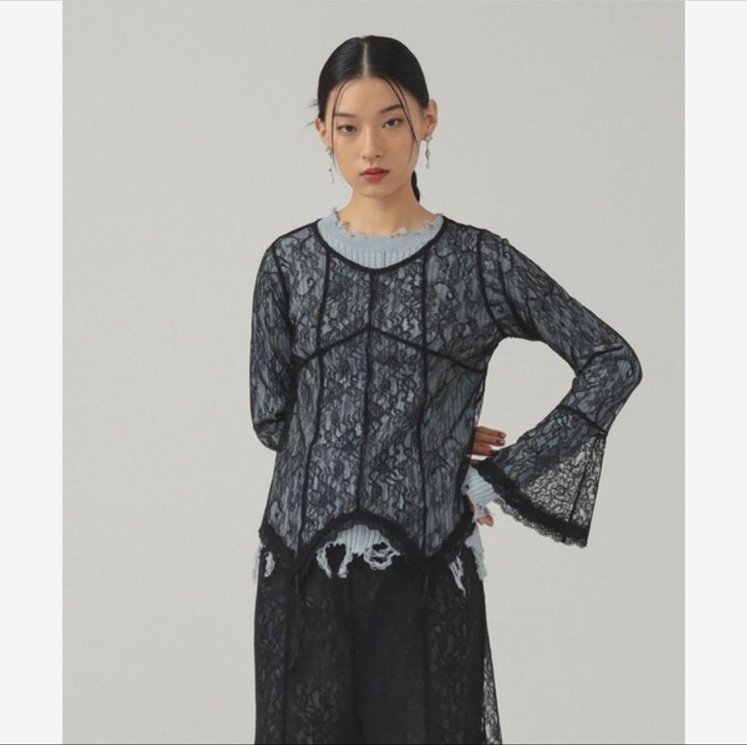 【試着のみ✨】Ray BEAMS レース キリカエ ベルスリーブ ブラウス 黒