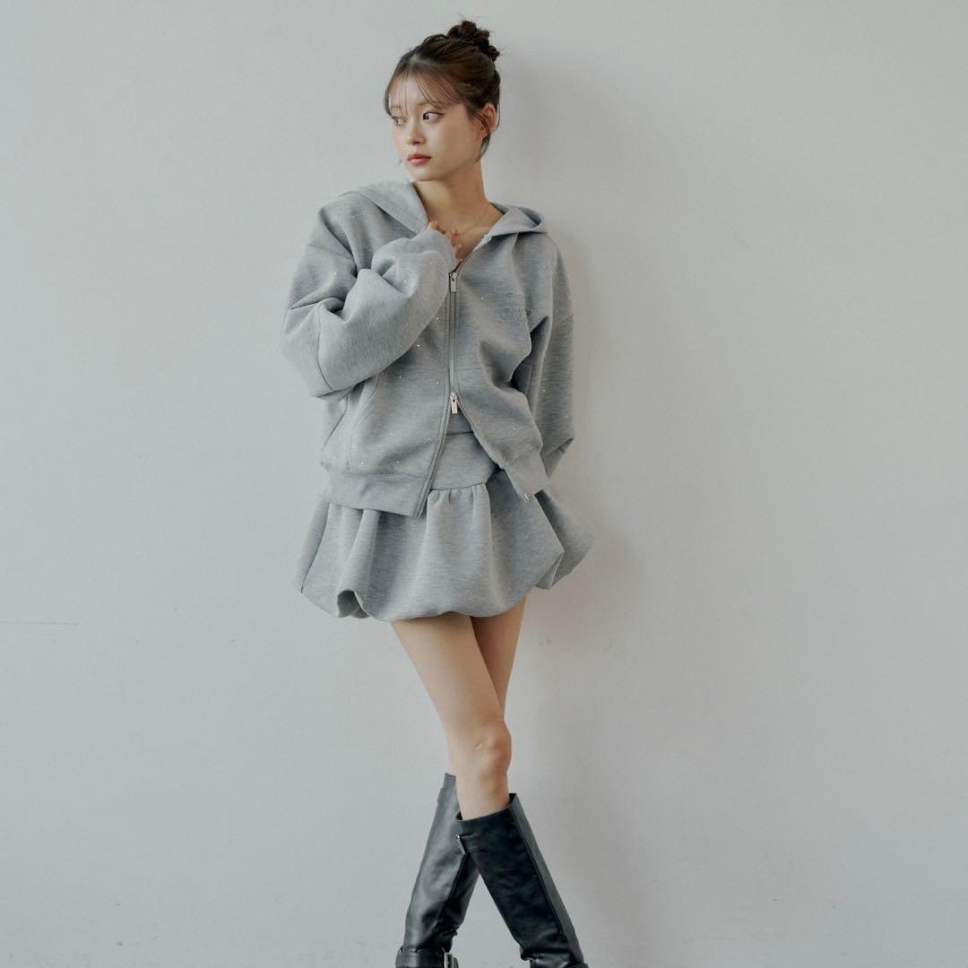 Chico【セットアップ対応】Wジップボリュームスリーブフードパーカー