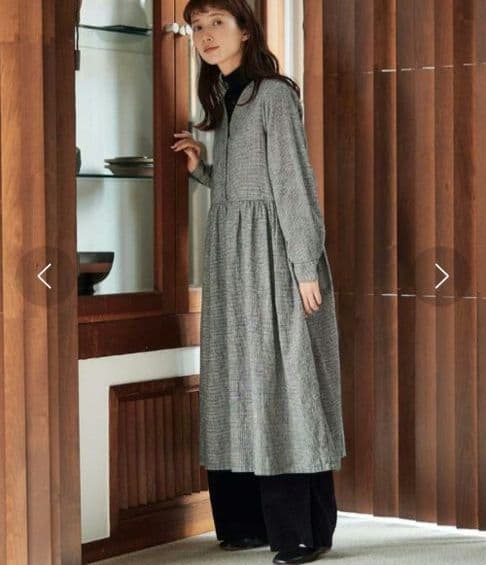 サニークラウズ／千鳥格子 ふんわりギャザーワンピース ブラック kazumi