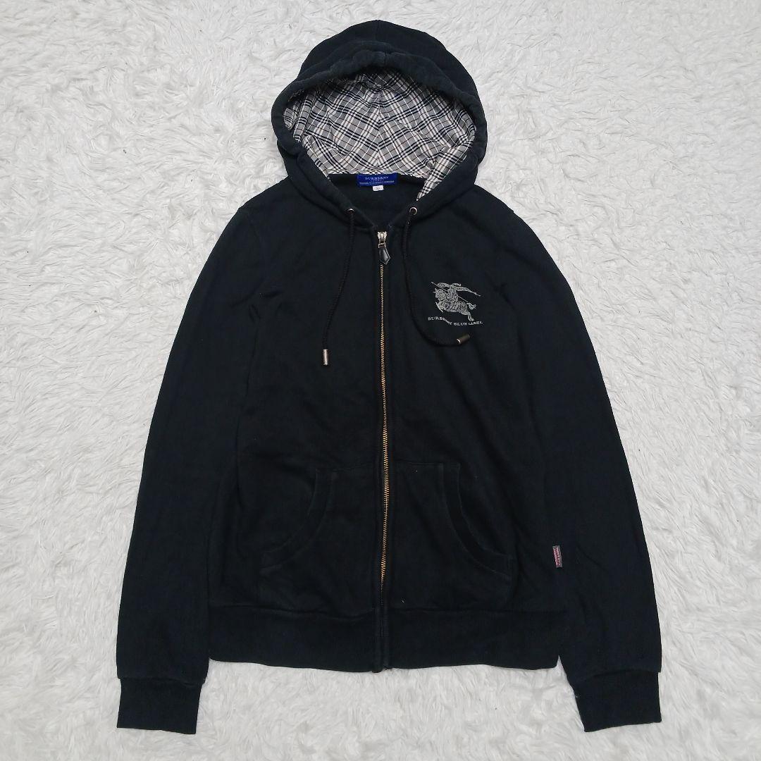 ✨美品✨バーバリーブルーレーベル　ノバチェック　パーカー　ホースロゴ　38