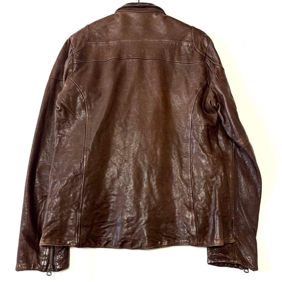 ジョンブル ラムレザー ダブルジップ ライダースジャケット ダークブラウン Ｌ