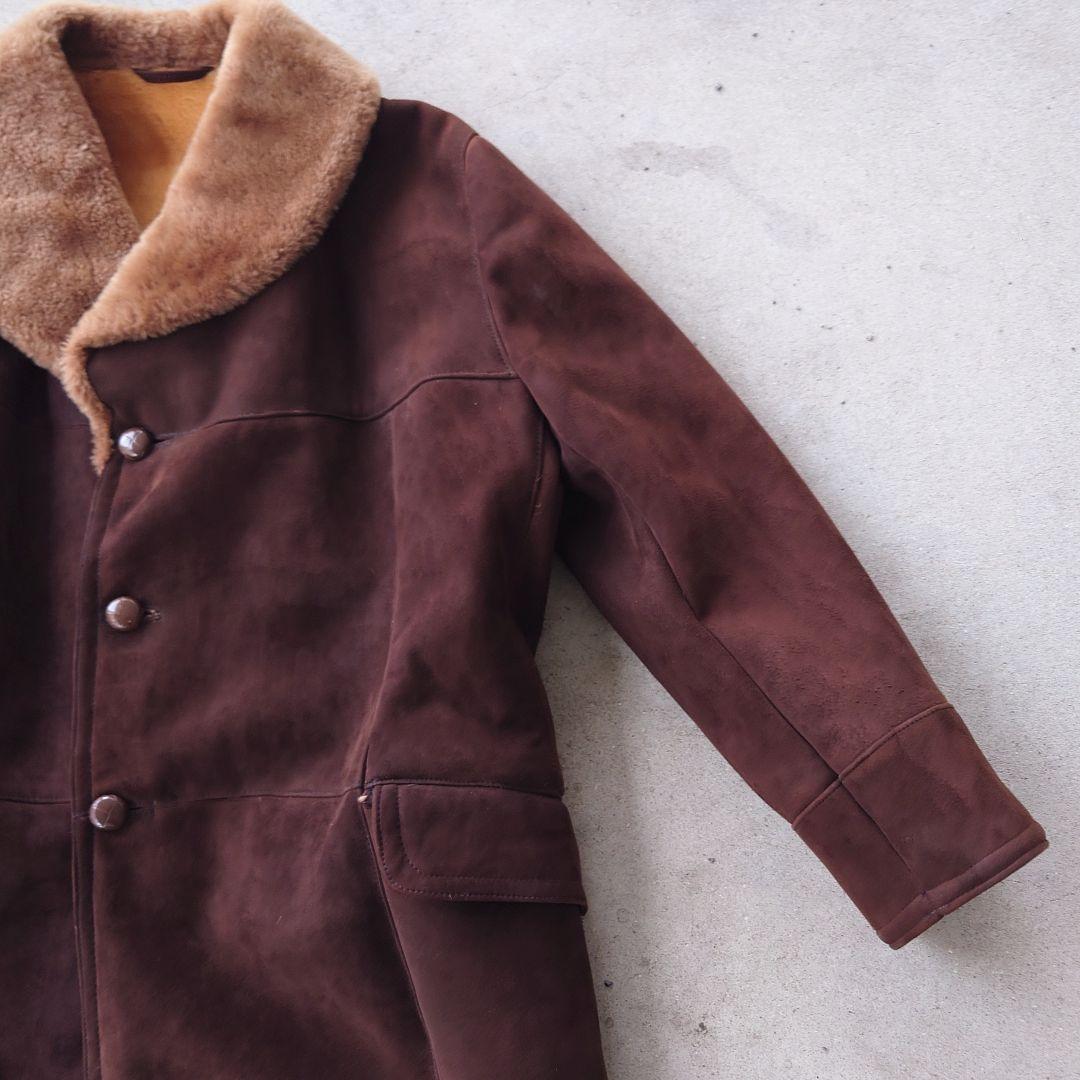 ヴィンテージ 裏ボアレザームートンコート 襟ボア ブラウン 本革 古着