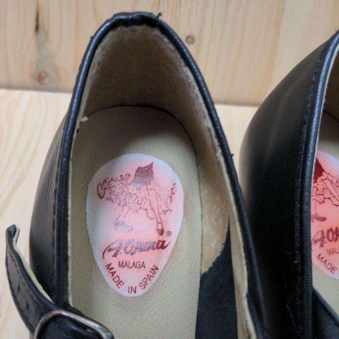 メイドインスペイン黒色ベルト革系フラメンコ中古美品ヒール靴エスパーニャサイズ37